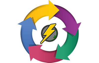Implement Strategy - element arrows cycling circle with lightening bolt icon